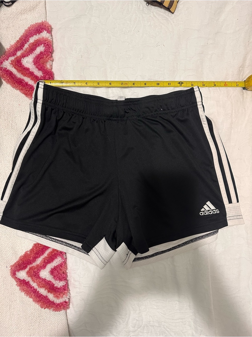 adidas Black Athletic Gym Shorts with White Stripes